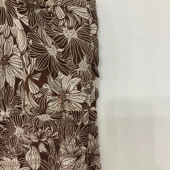 Vintage ECI New York Top size XL Brown Floral Feminine Pure Silk Baby-doll Y2K - Picture 7 of 9